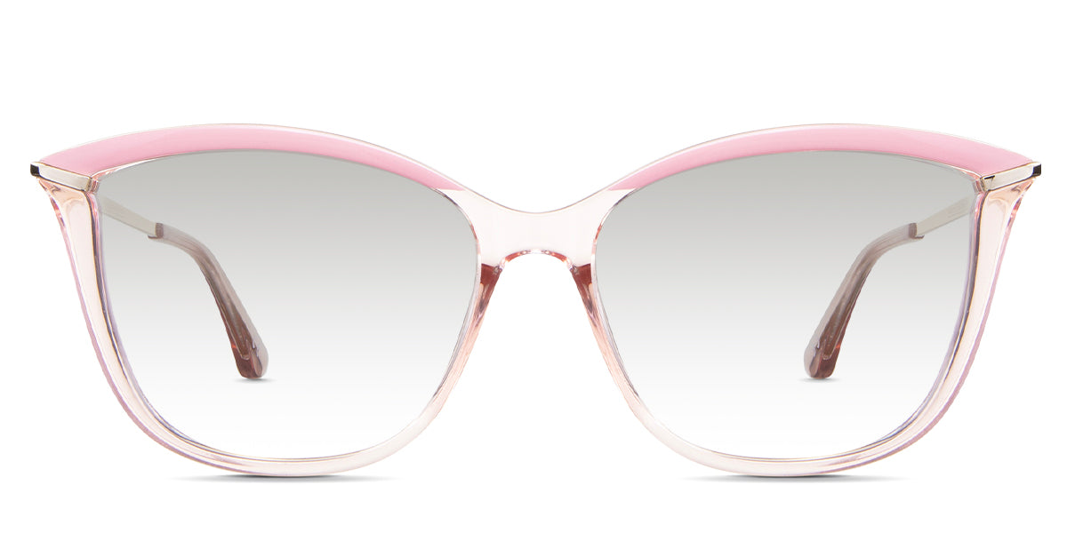 Yuki black tinted Gradient in the Pink variant - it's a full-rimmed acetate frame with a metal style attached at the end piece, a U-shaped nose bridge, and a combination of acetate and metal arm.