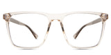 Zayden eyeglasses in the pyrite variant - it's a square frame with two silver embosses on the end piece.