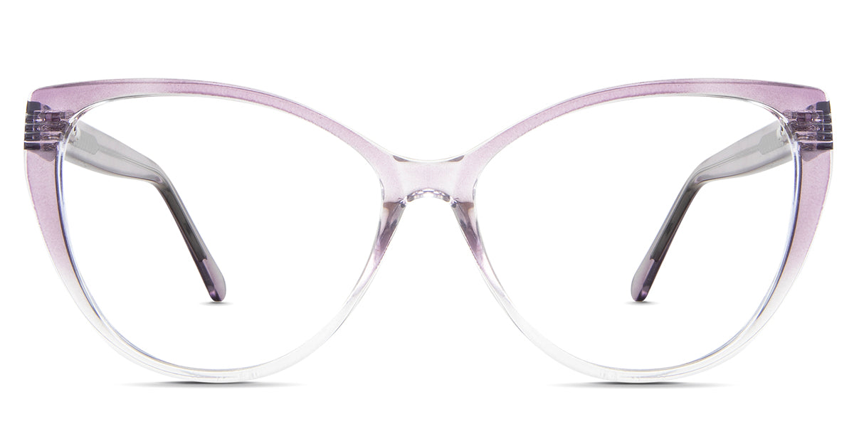 Ziva eyeglasses in the lilac variant - it's a cat-eye-shaped frame in color gradient purple.