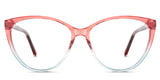 Zora eyeglasses in the coneblush variant - it's a full-rimmed acetate frame in color gradient pink and blue.