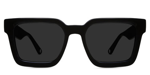 Umer black tinted Standard Solid glasses in midnight variant - it's a square frame with broad temple arm.